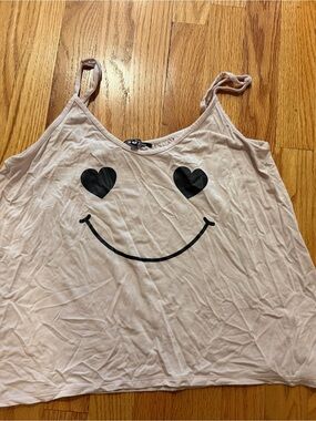 Wildfox Pale Pink Heart-Eyes Smiley Camisole